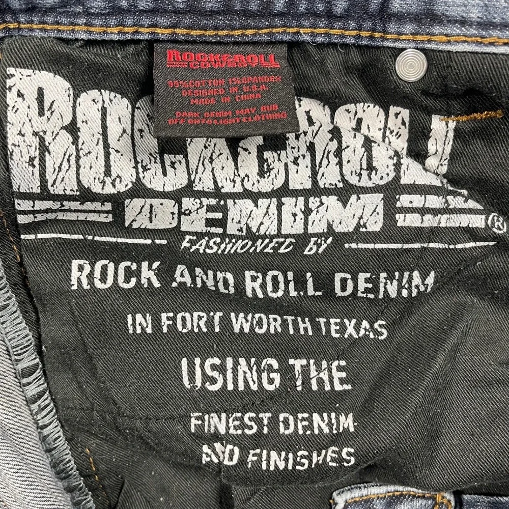 Rock and Roll Denim Revolver Jeans Mens 34x34(32.5)‎ Blue Slim Straight Leg